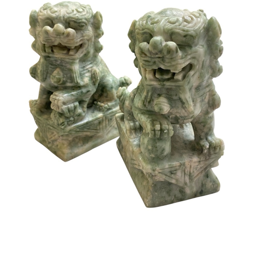 Chinese Jade Marble Bookends / Guardian Lions